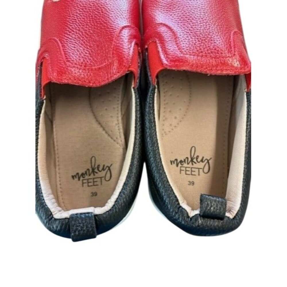 Mickey Mouse‎ Inspired Red Black Leather Slip On Sneakers - Picture 2 of 3